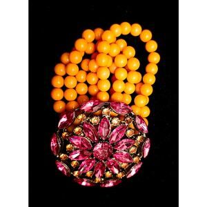 Retro 5 Strand Pink Rhinestone Bead Stretch Bracelet Statement Piece EUC